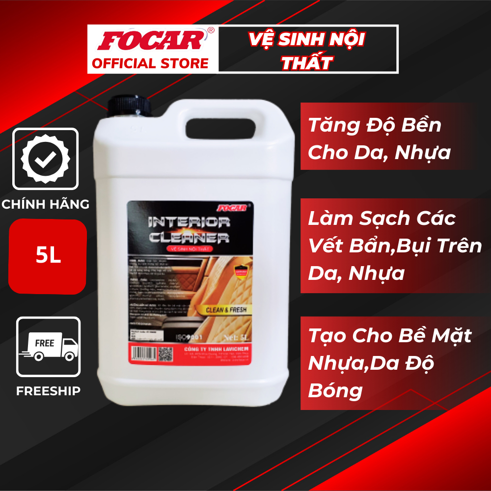 Dung dịch Vệ sinh nội thất can 5L- Focar interior cleaner 5L_Freeship MAX - Dung dịch vệ sinh ghế xe, vệ sinh nội thất ô tô, vệ sinh xe hơi hiệu quả, dung dịch vệ sinh nội thất gốc nước, vệ sinh trần nỉ