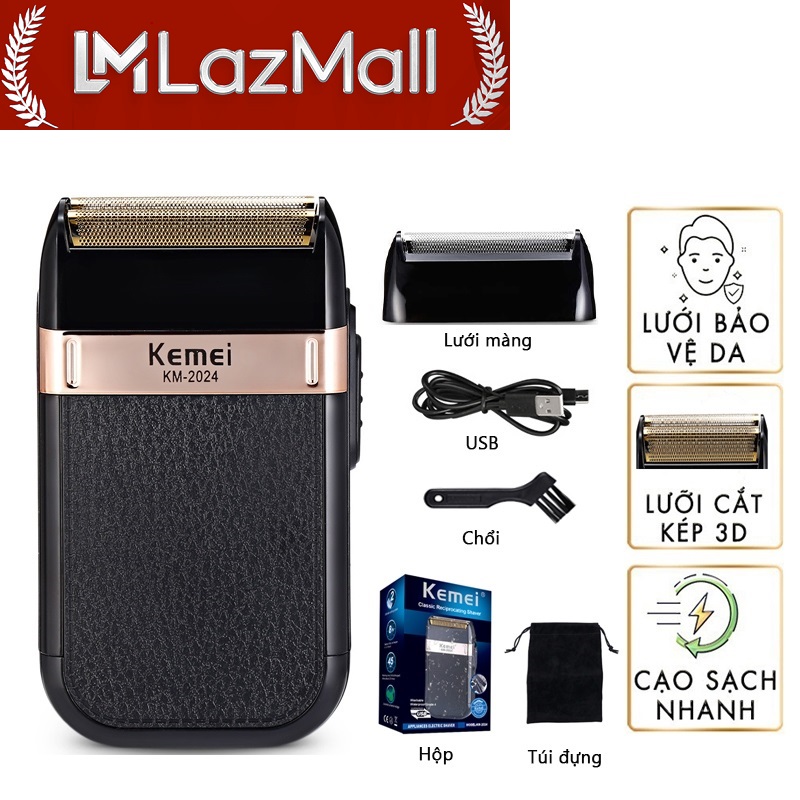 HCM-DUY NHẤT LazFlash SALE SỐC 50% Máy Cạo Râu Nam LazMall Sale Chính Hãng Mua Ngay Máy Cạo Râu Kemei KM-2024 Nhỏ Gọn. Trọn Bộ, Sử Dụng Dây Sạc Type-C Siêu Tiện Lợi Cạo Siêu Sát Trắng Đẹp Sạch Mọi Sợi Râu