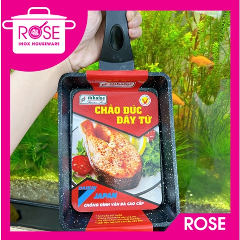 Chảo vuông vân đá bếp từ tithafac 13.5 x 37.5cm - chảo chống dính vân đá dùng được bếp từ