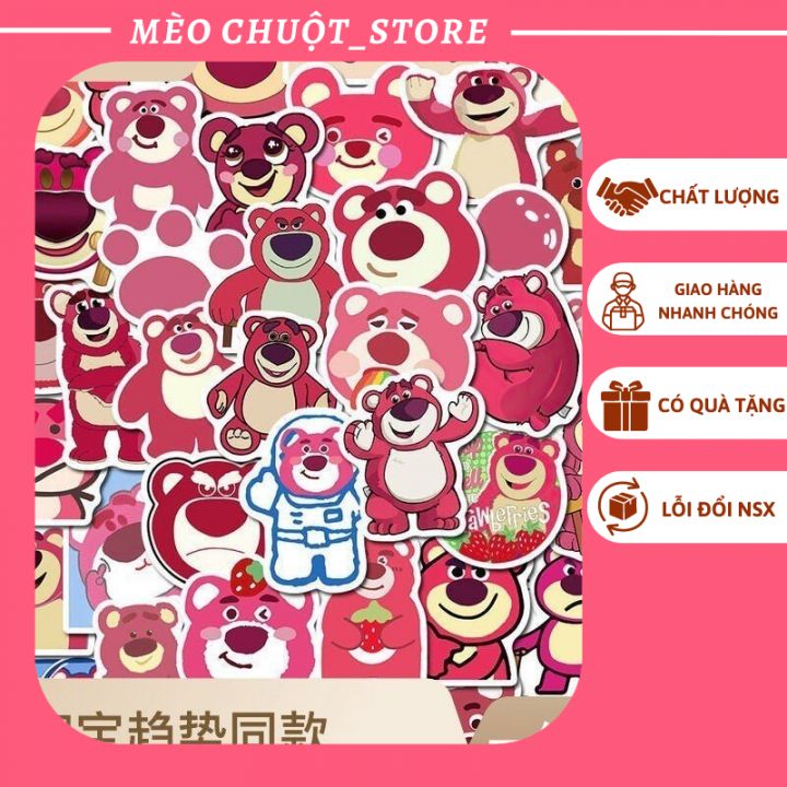 Gói 50 sticker dán nón hình gấu dâu -kuromi-hoạt hình nhiều mẫu cute