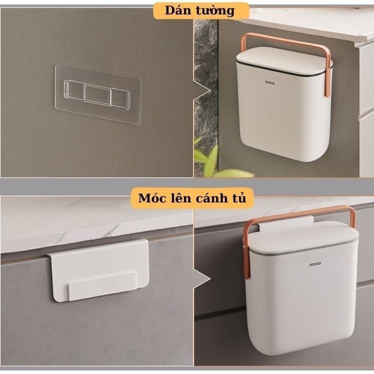 Thùng rác 10L ECOCO thông minh treo tủ bếp, nhà vệ sinh chống mùi, côn trùng