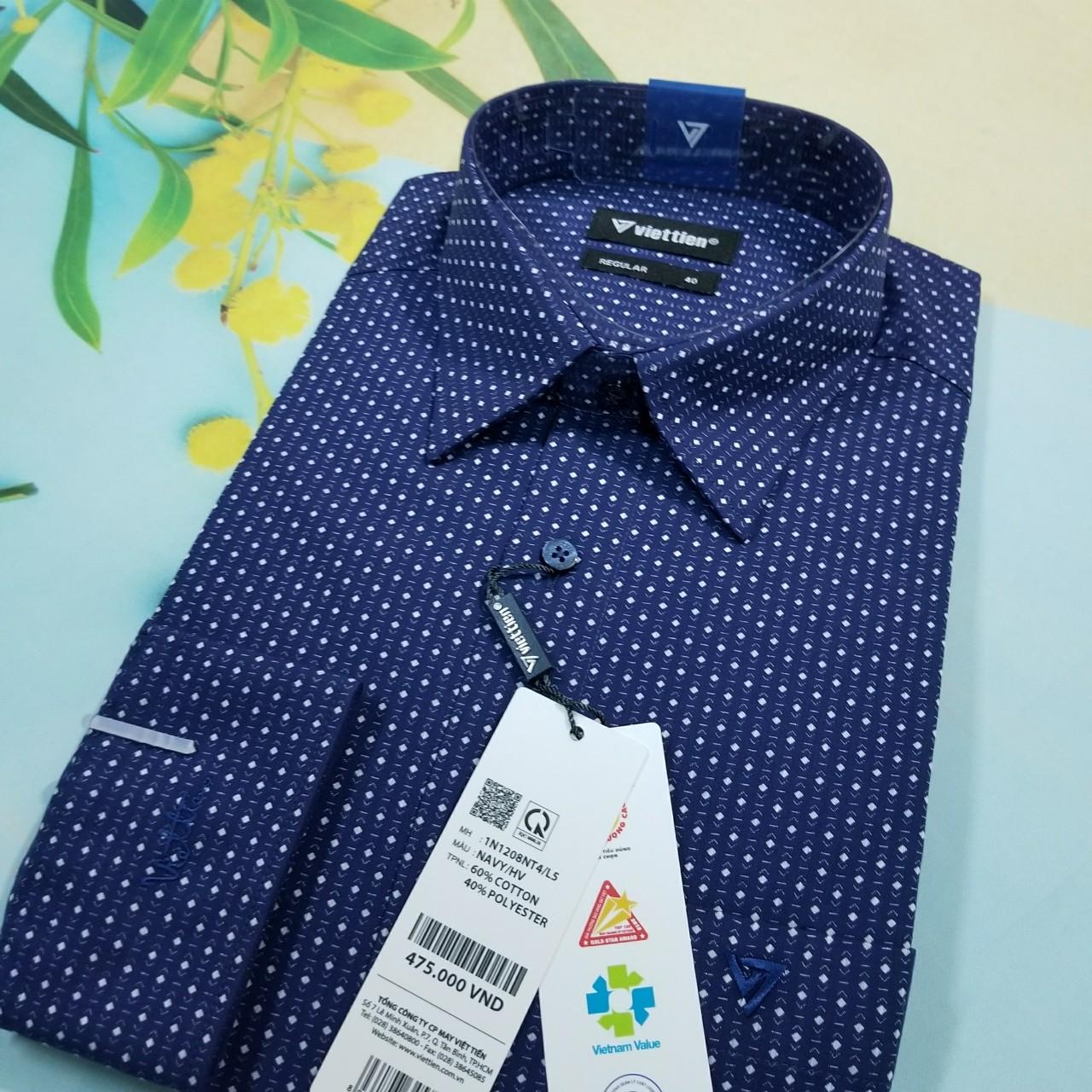 Sơ mi Việt Tiến dài tay mã 1N1208NT4chính hãng cao cấp , phom suông , tà bầu