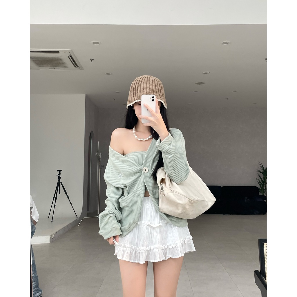 Set áo cardigan 2 món moná - tuna xanh/vàng