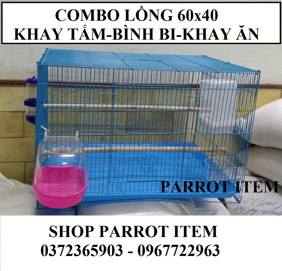 1 BỘ ĐẦY ĐỦ PHỤ KIỆN (GỒM LỒNG 60x40 +KHAY ĂN CAO CẤP+KHAY TẮM +BÌNH BI 250ML) CHO CHIM,YẾN PHỤNG, LB, COCKATEIL(MÀU SẮC LỒNG XANH, HỒNG,CAM CÓ THỂ THAY ĐỔI THEO KHO CỦA SHOP)