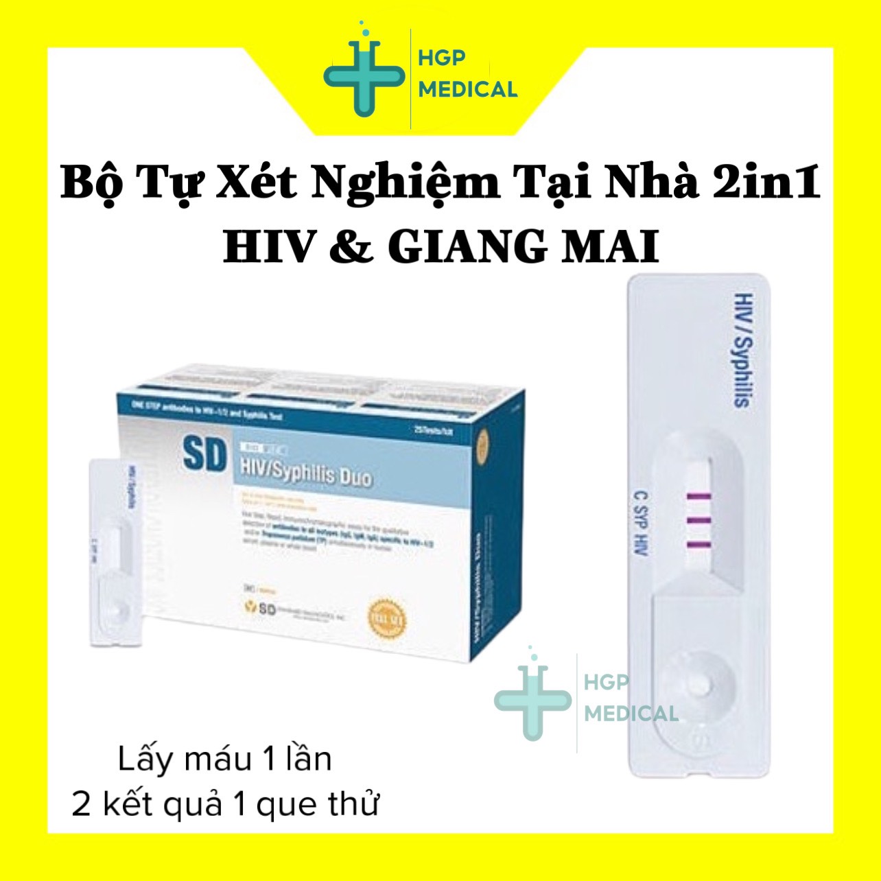 Que thử HIV và Giang Mai SD Hàn Quốc, 2in1, que test nhanh tại nhà, thử 1 lần được 2 kết quả, hạn chế đau