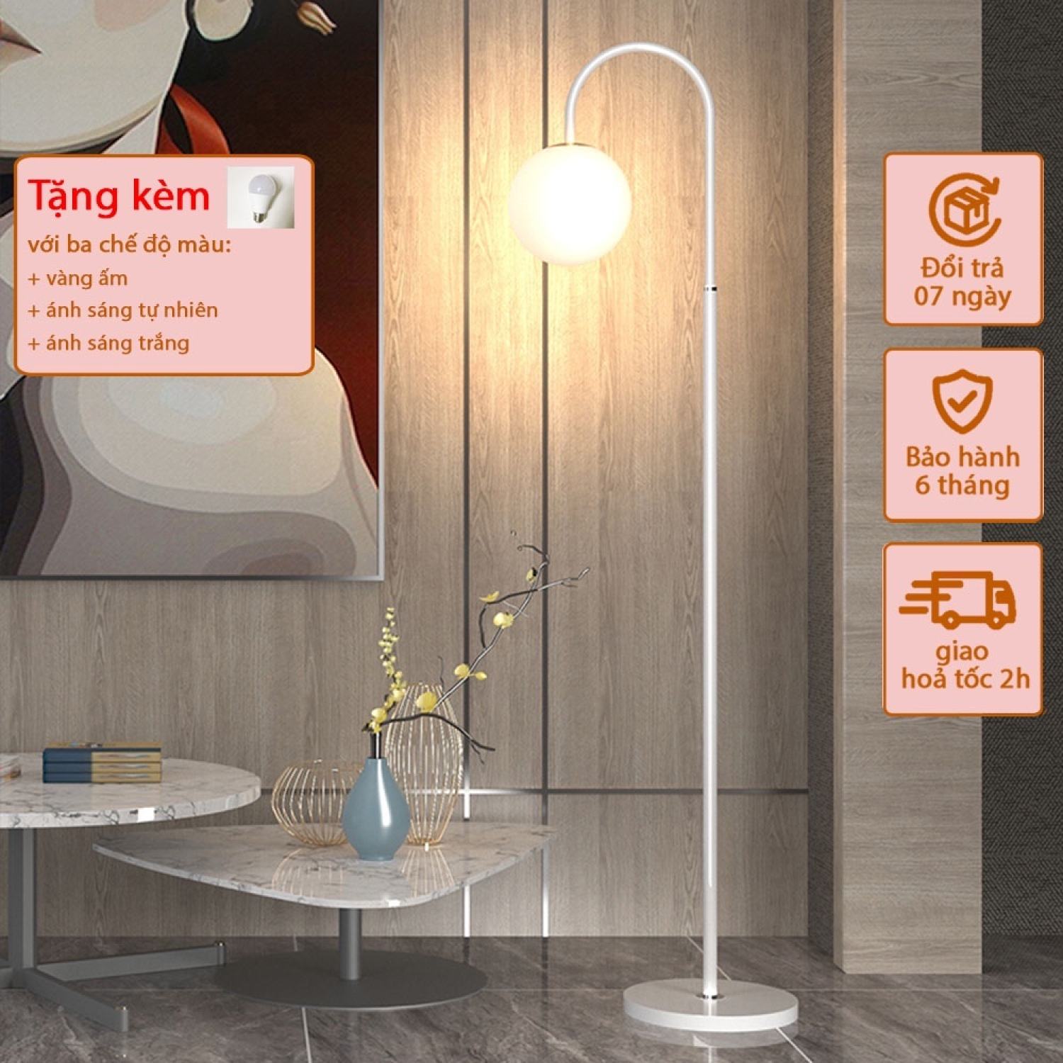 Đèn ngủ quả cầu dáng đứng cao, đèn cây đứng trang trí phòng khách, đèn phòng ngủ, đèn phòng làm viêc