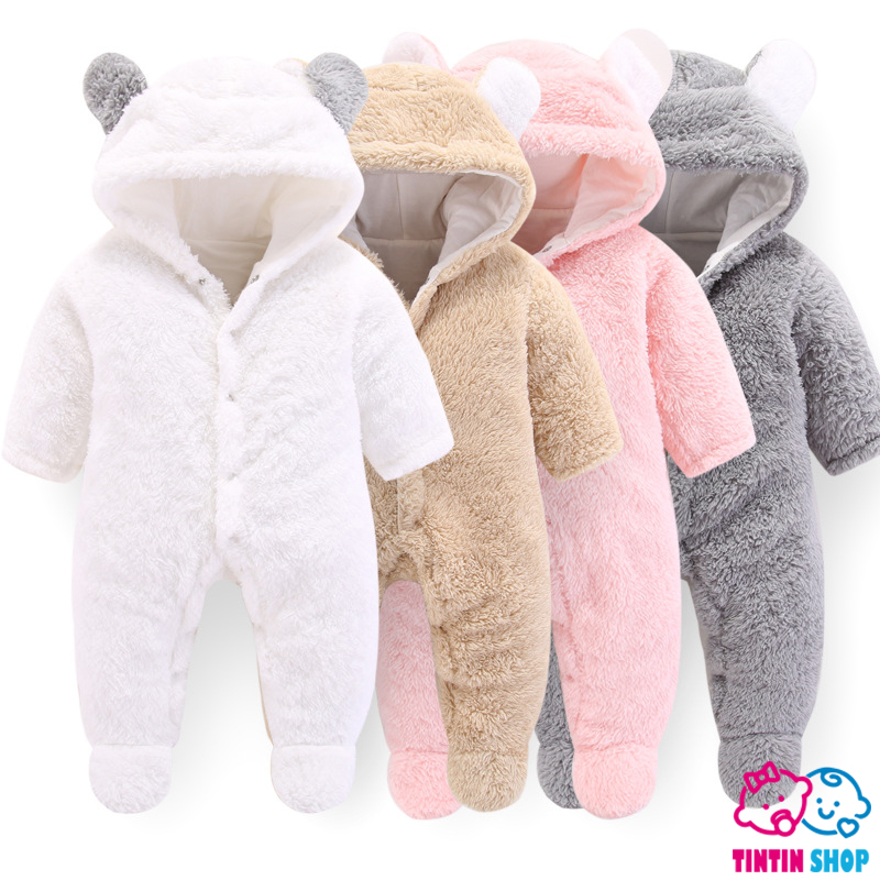 Sleepsuit- Jumpsuit - Body lông thú 2 lớp có mũ xuất Nhật hàng cao cấp (Body ủ ấm cho bé Trai bé Gái) Body cho bé mặc mùa đông SLD01