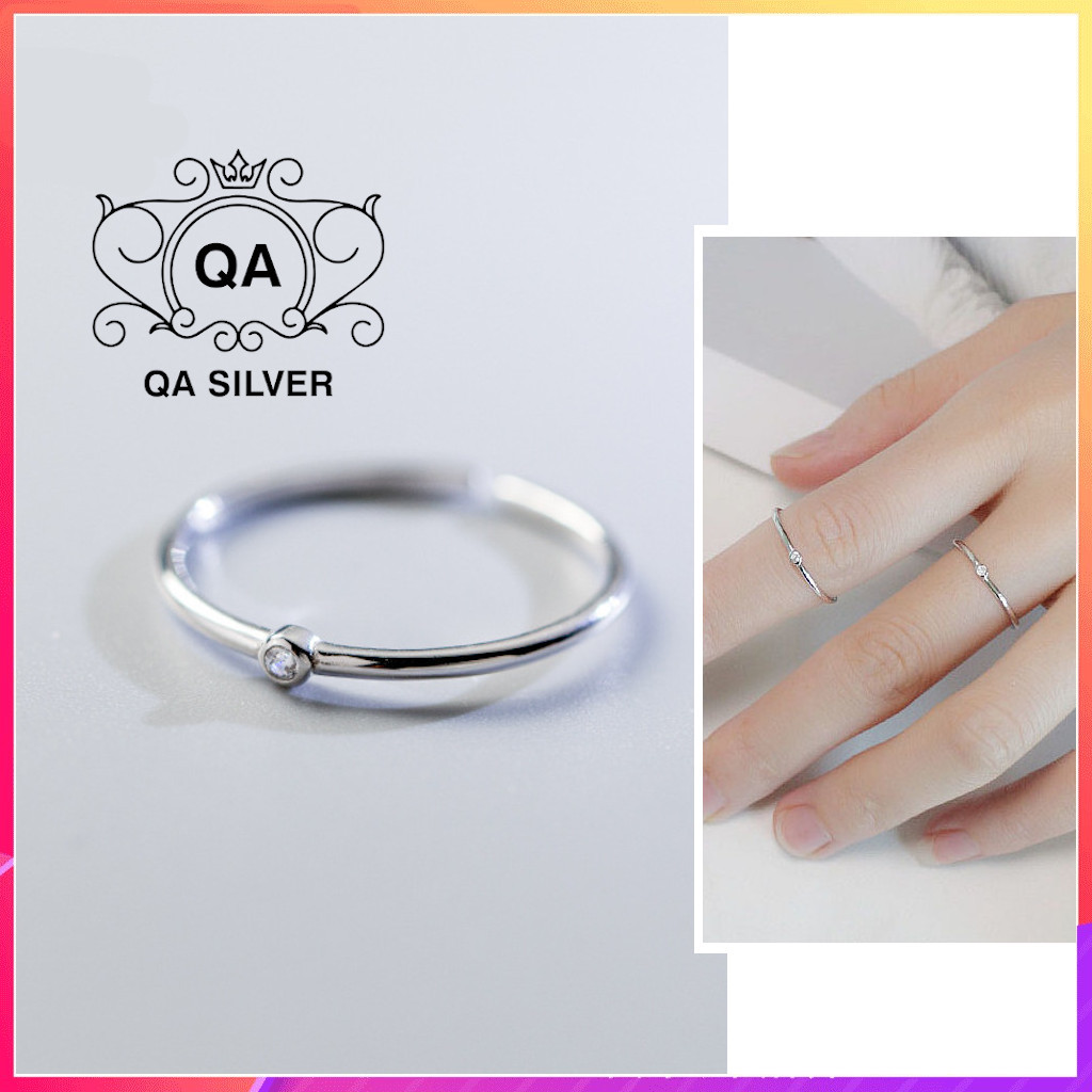 Nhẫn bạc 925 đính đá nhỏ tối giản trơn mảnh mặt gắn đá S925 MINIMAL QA SILVER Ring RI190501