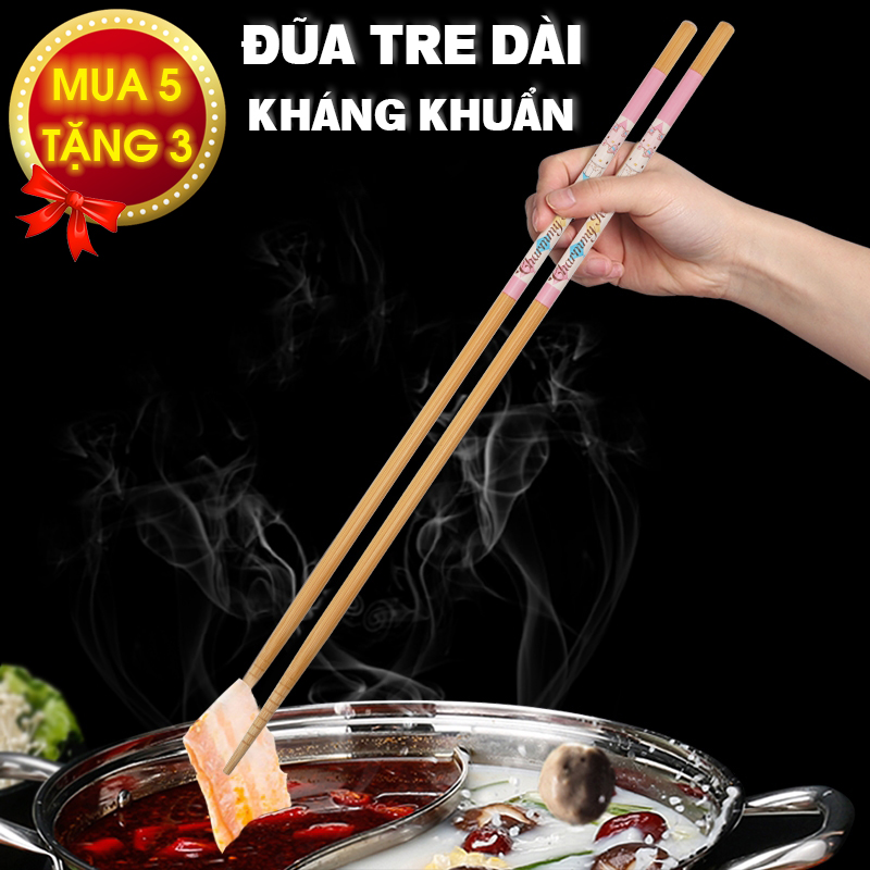 Đũa tre dài xào, chiên thức ăn không bị nóng, không độc hại