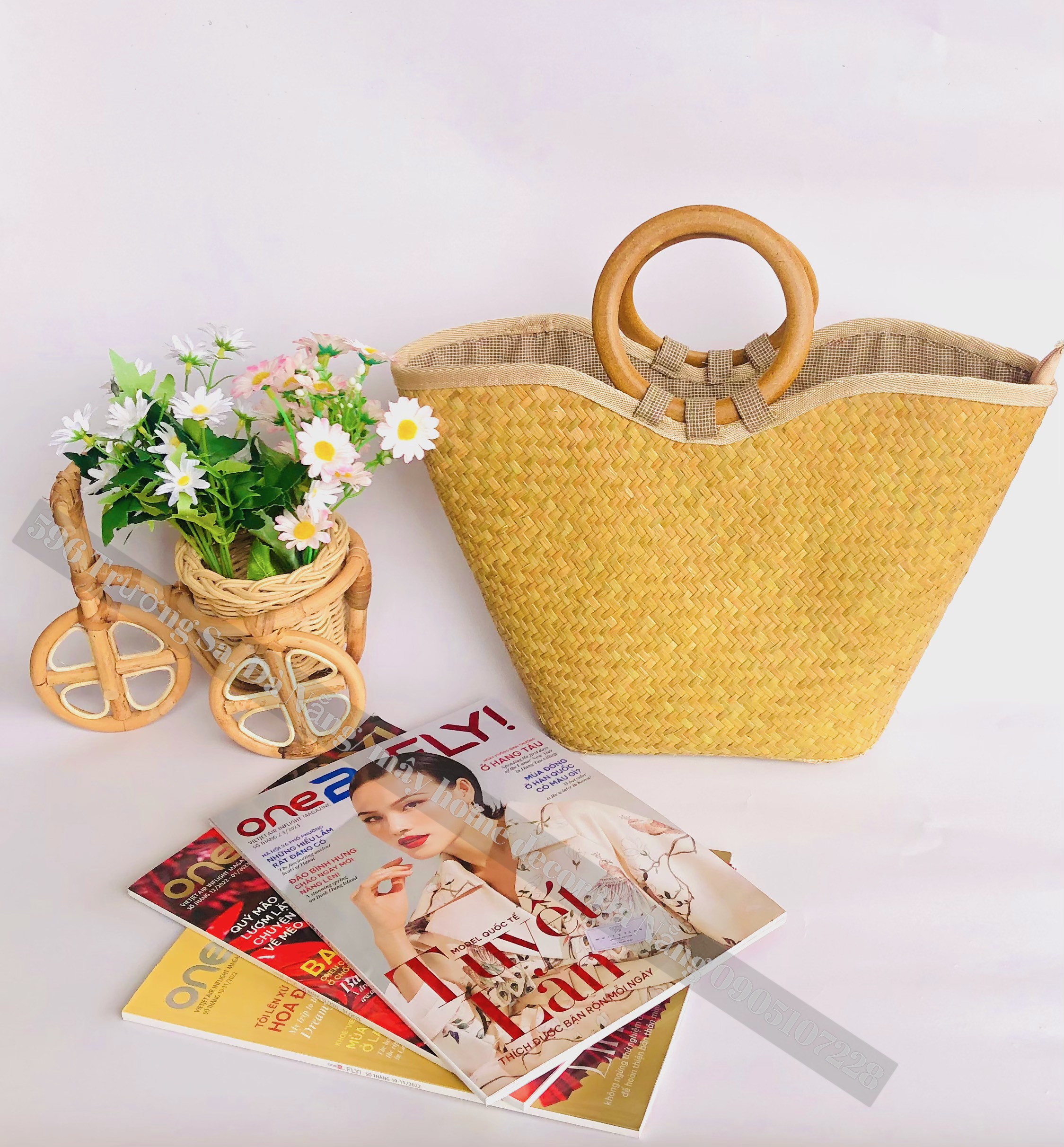 Túi xách làm bằng cỏ bàng phong cách boho, retro nhiều hoa văn khác nhau thân thiện với môi trường