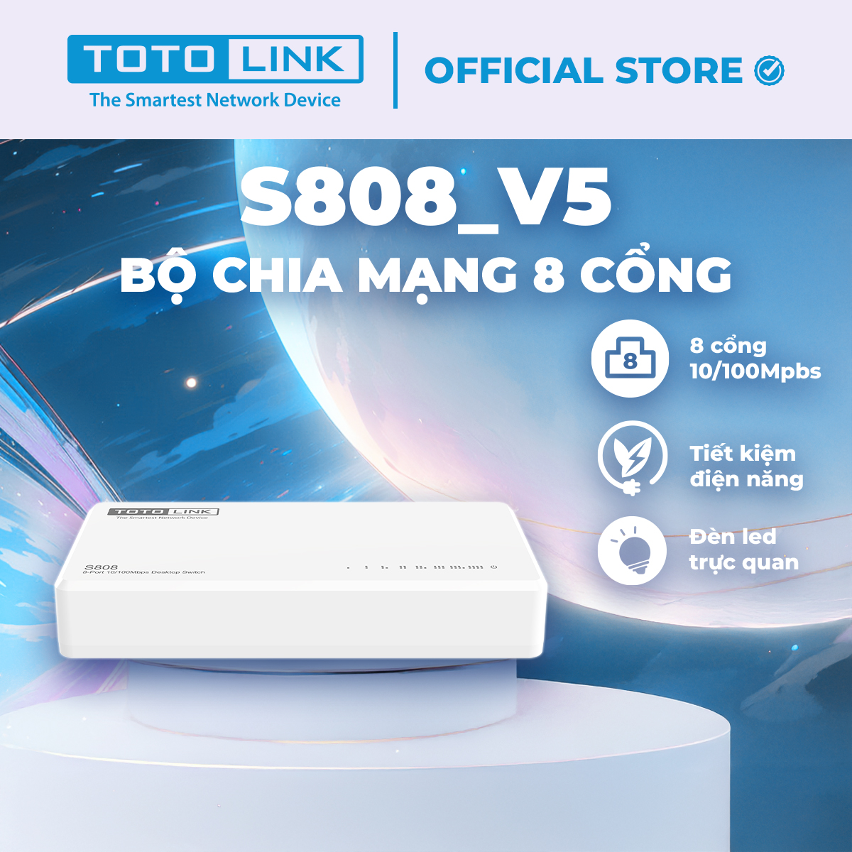 Bộ chia mạng Switch 8 cổng 10/100Mpbs TOTOLINK S808_V5 cho PC Laptop giá rẻ dễ cài đặt