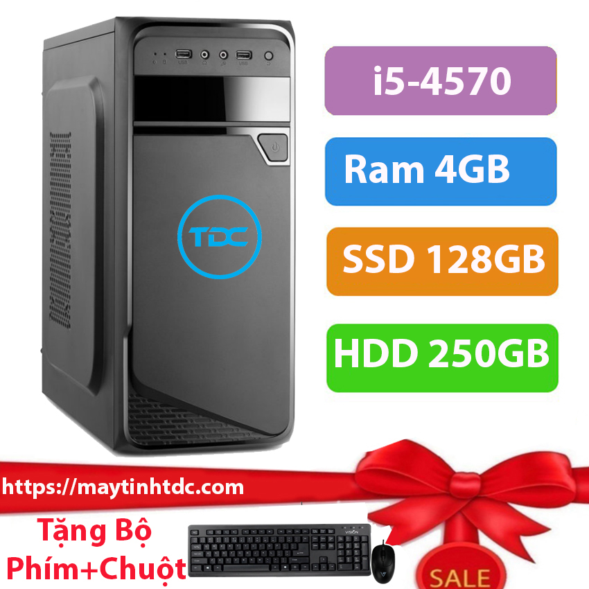 Máy tính để bàn MAX PC CPU Core i5 4570 Ram 4GB SSD 128GB+HDD 250GB+ Qùa tặng bộ phím chuột, bàn di chuột. Bảo hành 12 tháng.
