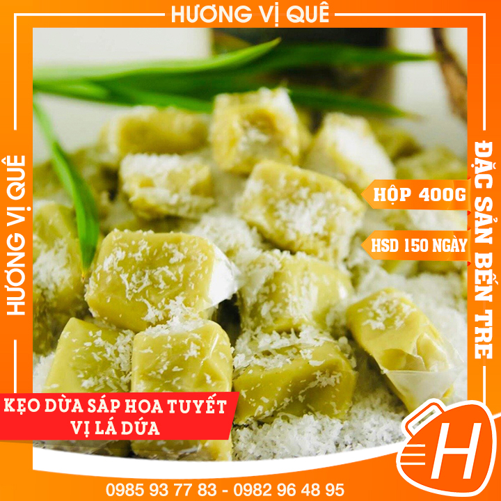 Kẹo Dừa Sáp Hoa Tuyết Vị Lá Dứa - Hủ 400g - Đặc Sản Xứ Dừa Bến Tre