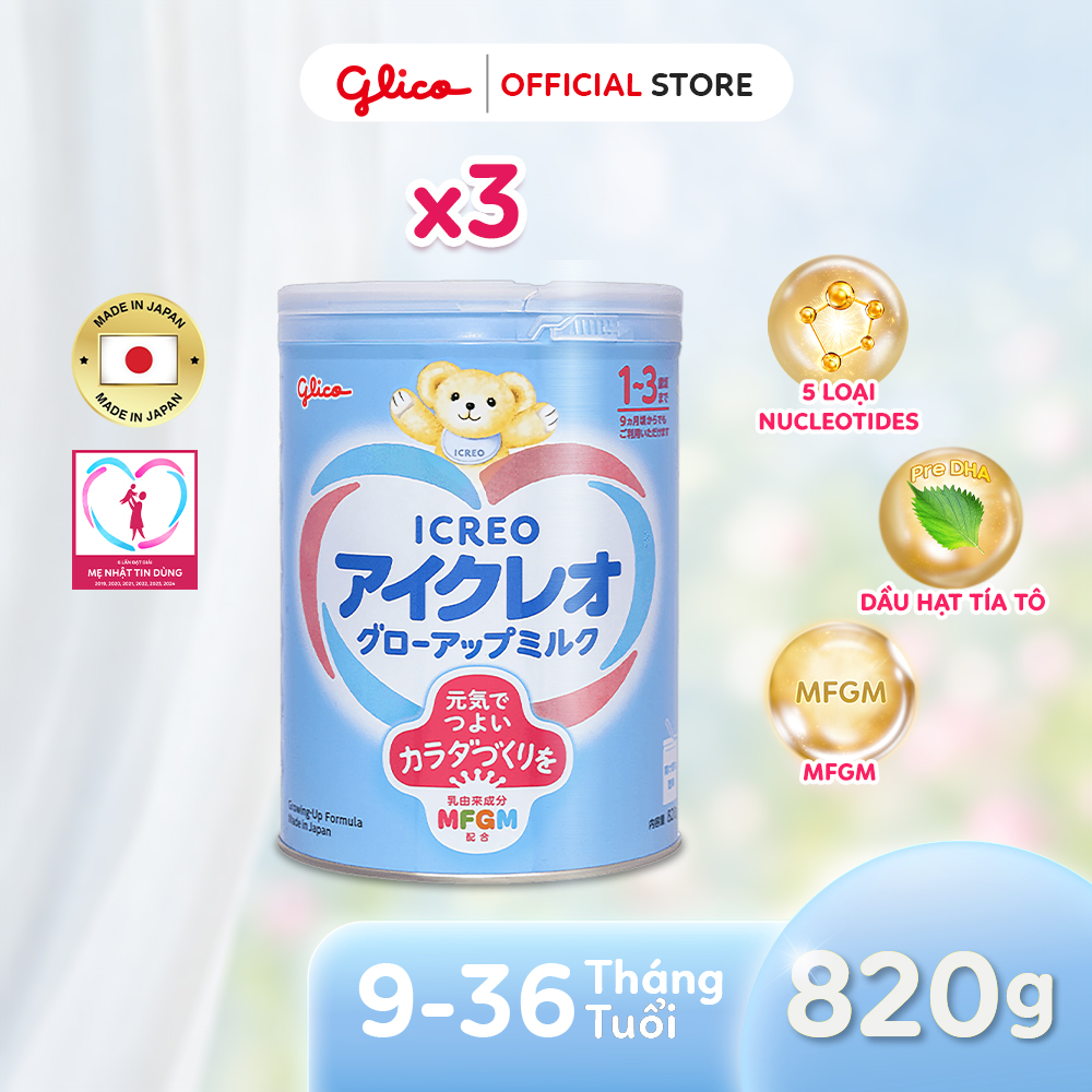(ICREO SỐ 1) Combo 3 Lon Sữa Bột Dinh Dưỡng Glico Icreo Grow-Up Milk (820g/lon)