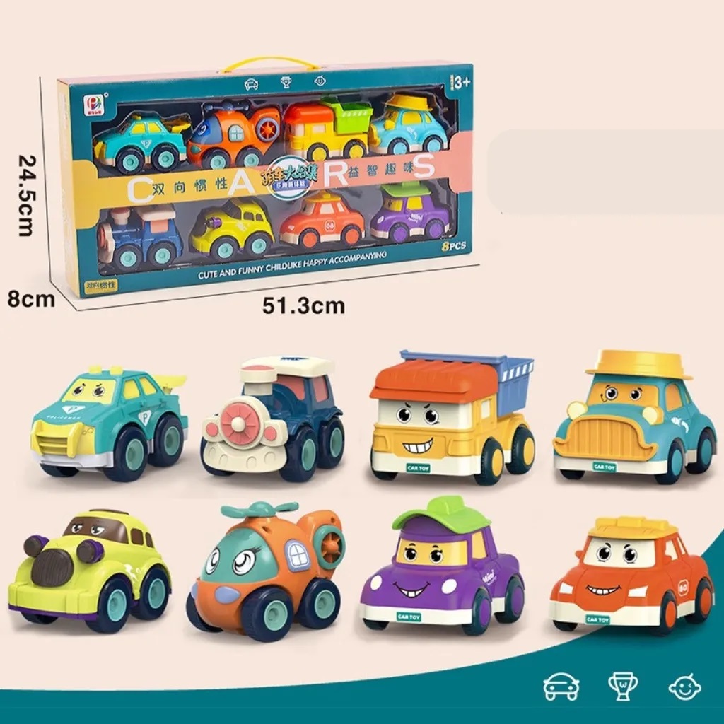 Bộ đồ chơi set 8 xe ôtô poli chạy đà, xe ôtô đồ chơi hoạt hình cho bé