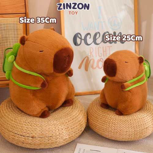 Thú nhồi bông Capybara đeo balo rùa êm mịn dễ thương