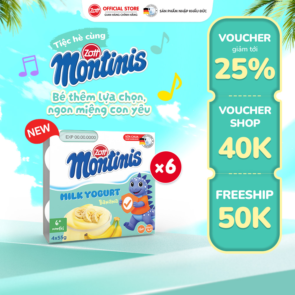 [Giao Hoả Tốc] COMBO 2 vỉ Sữa chua Montinis vị Chuối nhập Đức (vỉ - 55g x 4 hũ)