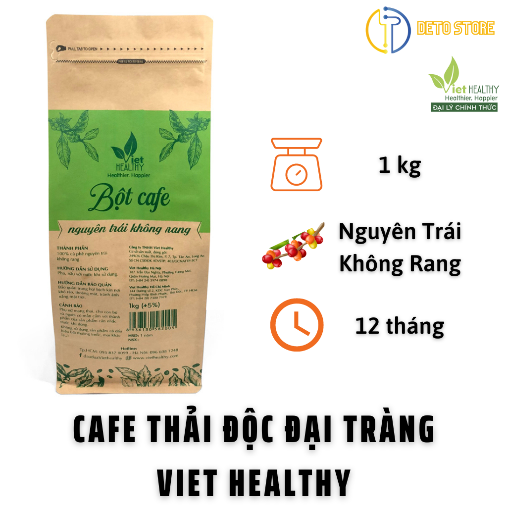 Bột Cà Phê Viet Healthy Nguyên Trái Không Rang Cafe Thải Độc Đại Tràng Enema Coffee Gerson Detox Colon 1kg