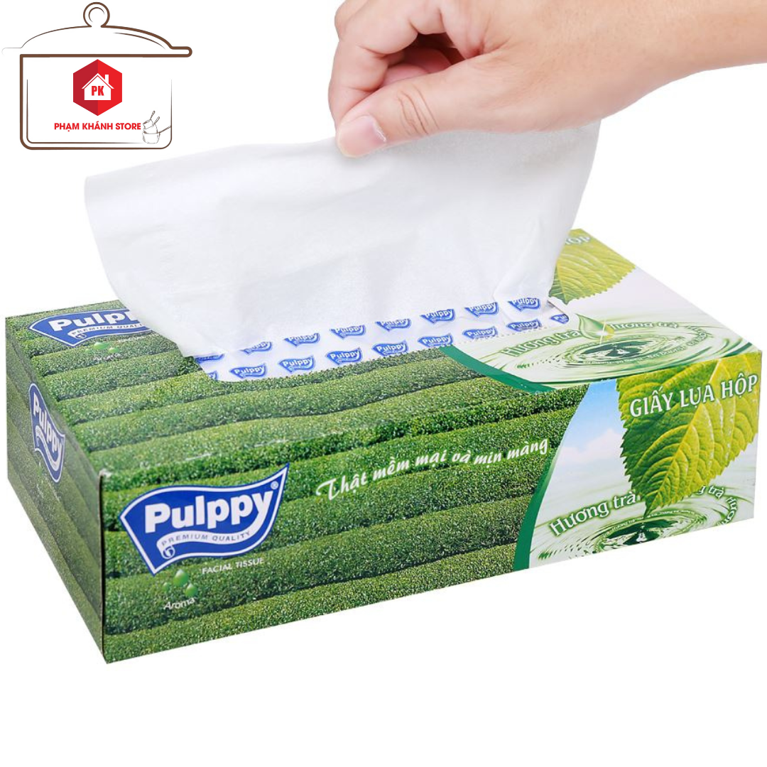 Khăn giấy lụa pulppy hương trà xanh 2 lớp 100 tờ