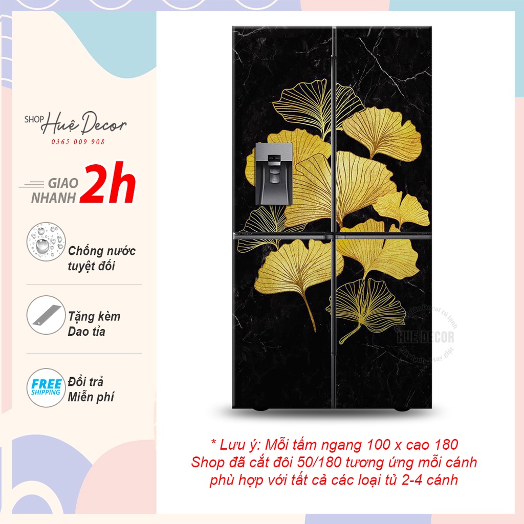 Tranh dán tủ lạnh side by side 2 cánh , 4 cánh vân đá hoa vàng