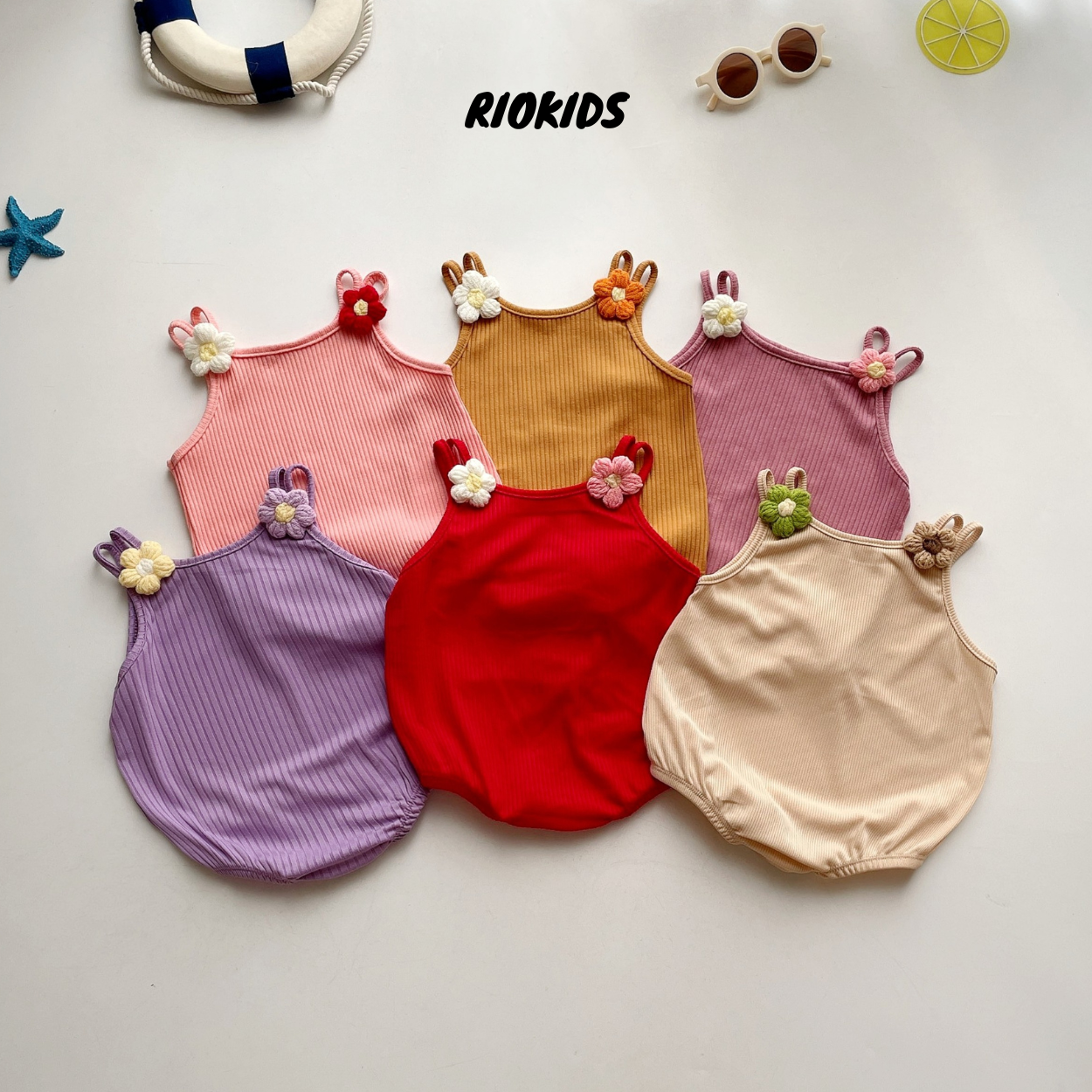 BD178 Body 2 dây thun tăm RIOKIDS, quần áo cho bé gái sơ sinh đầy tháng thôi nôi đi chơi