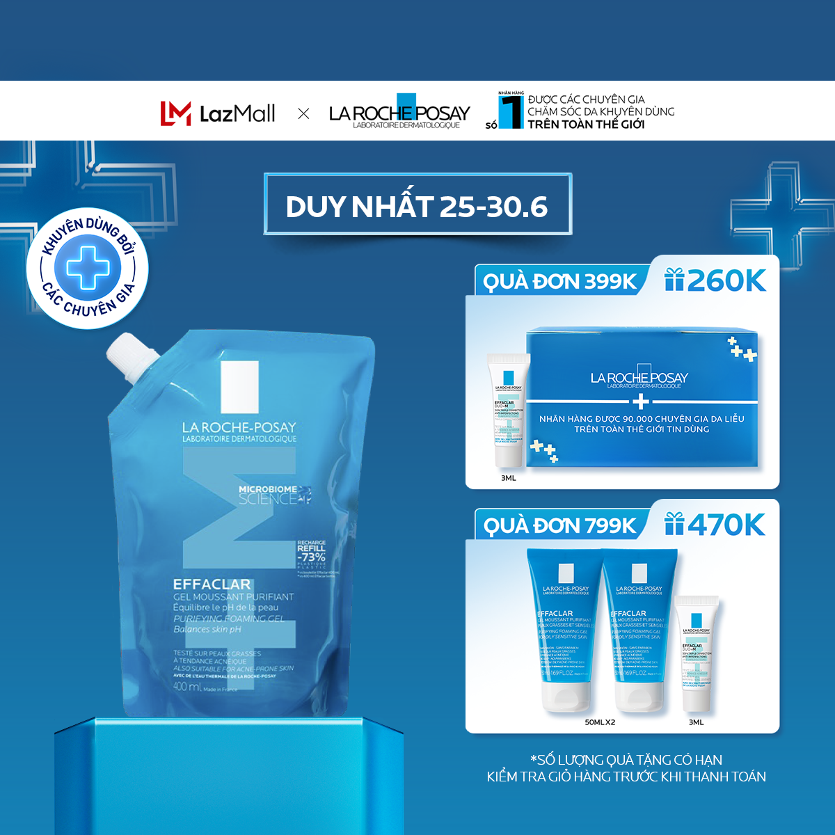 Gel rửa mặt cho da dầu nhạy cảm La Roche-Posay Effaclar Foaming Gel 400ml (Túi refill)