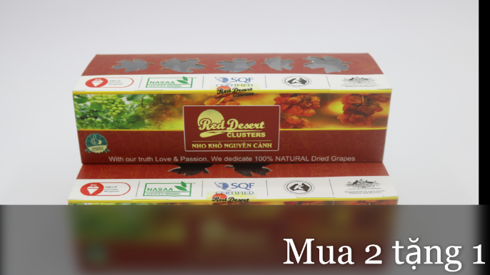Hộp nho khô nguyên cành 300gr Red Desert (Giống nho Sunmuscat) Úc