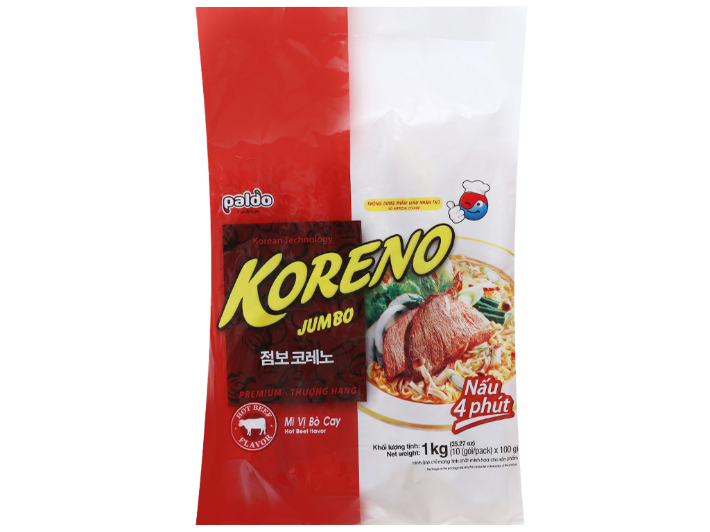 Túi 1 kg gồm 10 gói mì Koreno Jumbo vị bò cay
