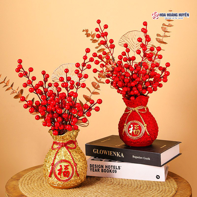 Set 10 Đào Đông Đỏ Rời Nhánh 12 Quả Trang Trí Cây Ngày Tết Cành Hoa Đào Đông Cherry Làm Phụ Kiện Decor