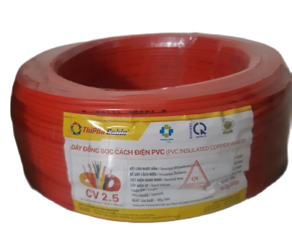Dây điện đơn mềm 1 lõi 7 sợi đồng bọc cách điện pvc cv 2.5mm2, dây điện thịnh phát cuộn 100m