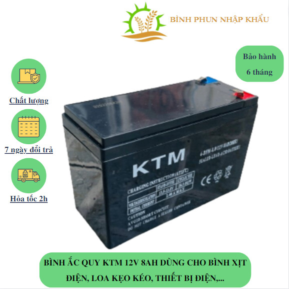 Bình ắc quy 12V KTM 8AH chuyên dùng bình phun thuốc, loa kéo, thiết bị điện