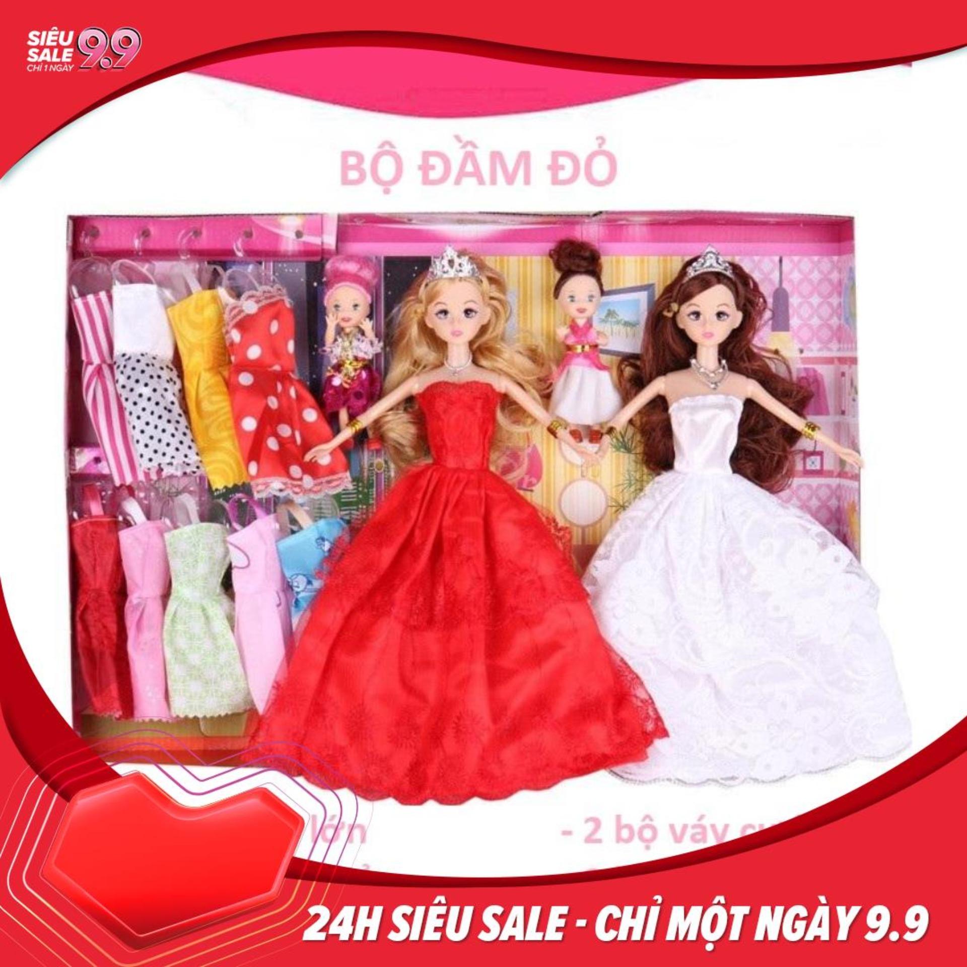 [HCM]Bộ Đồ Chơi 2 Búp Bê Mặc Đầm Cưới Và 9 Bộ Đầm Nhỏ Chất Lượng Tốt Độ Bền Cao An Toàn Cho Bé