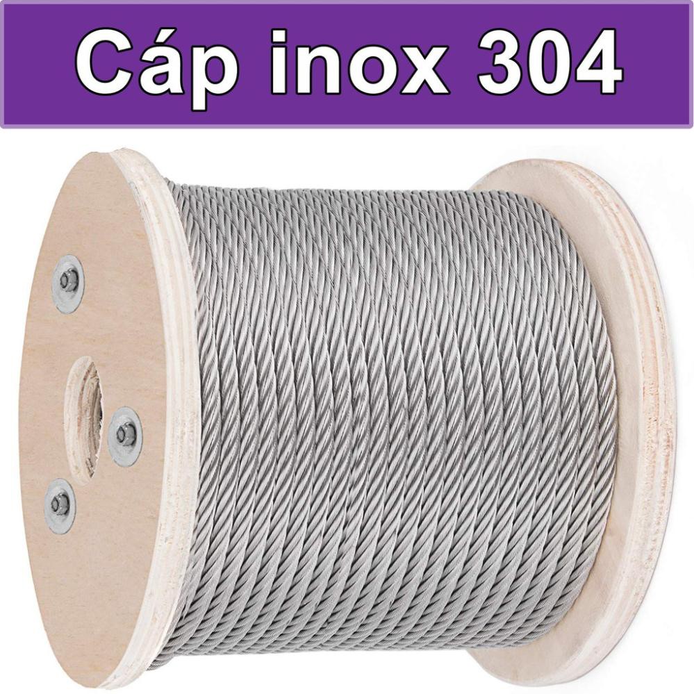 DÂY CÁP INOX 304 thép không gỉ đủ kích thước ( 1.5mm, 2mm, 2.5mm, 3mm, 4mm, 5mm, 6mm ) dài 100 mét