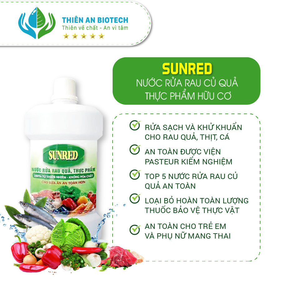 Nước rửa rau củ quả thực phẩm sunred không hoá chất - 500ml