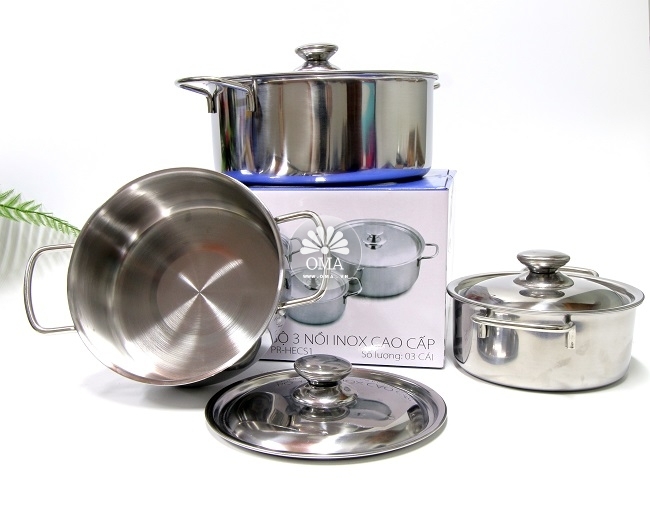 Bộ 3 nồi shark nắp inox chống gỉ cao cấp gồm 3 nồi 24cm 20cm 16cm dùng được bếp từ tiện dụng vô cùng với bộ nồi cao cấp
