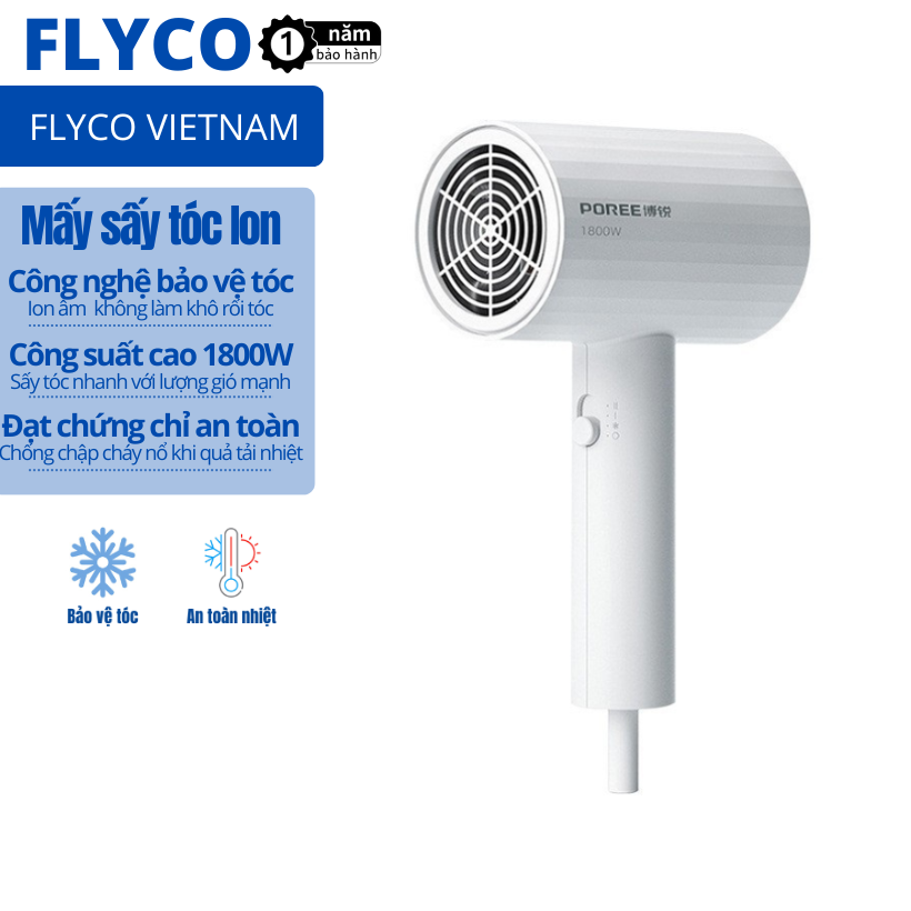 Máy Sấy Tóc 1800W Tạo Anion Âm Làm Tóc Khỏe Không Khô Rối Poree Tiêu chuẩn EU Thiệt bị có mạch an toàn chống cháy nổ phun lửa khi quá tải Giúp Giảm Tĩnh Điện Cửa hàng bán tông đơ cắt tóc máy dao cạo râu nam nữ tăng