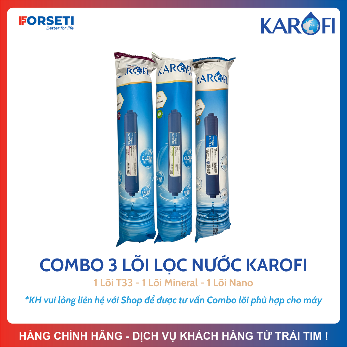 Bộ 3 lõi chức năng 568 karofi gồm t33, mineral, nano silver plus dành cho các máy lọc ro giúp tạo vị, bổ sung khoáng và diệt khuẩn cho nước
