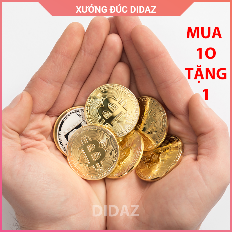 Đồng xu Bitcoin mạ vàng, bạc 24k làm đồ lưu niệm, sưu tầm, trang trí, trưng bày, quà tặng khách hàng, sự kiện, phong thủy may mắn+Hộp nhựa bảo vệ