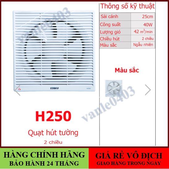 Quạt hút mùi gắn tường SENKO H250 lỗ khoét 30x30cm hàng chính hãng