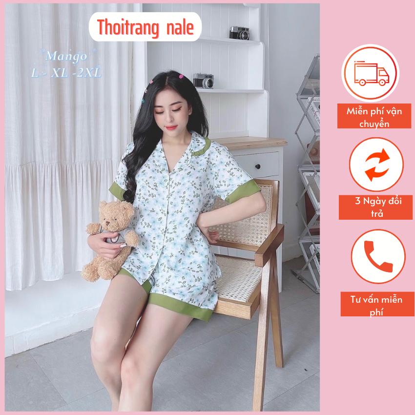 Đồ bộ pijama lụa mango quần đùi size L- XL - Thoi trang nale