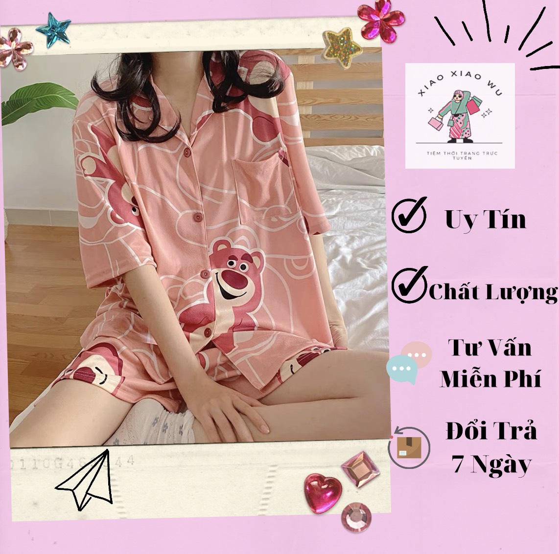 Set pijama - bộ đồ ngủ pijama tay cộc màu sắc cute/vh005