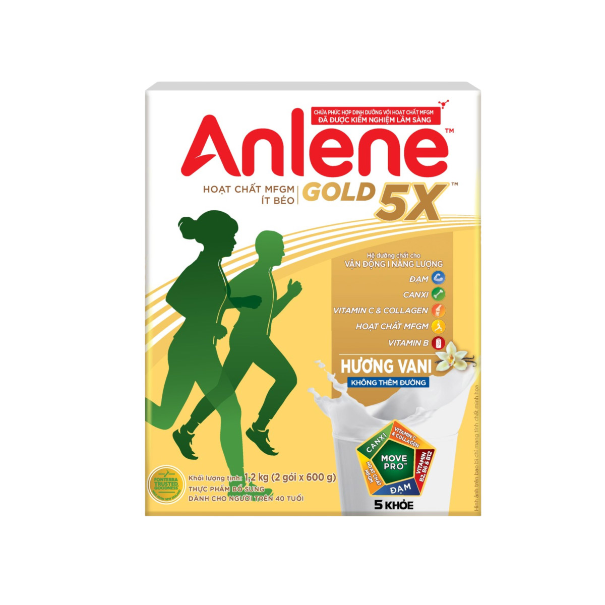 [TẶNG BỘ 2 KHĂN] Sữa bột Anlene Gold 5X hương Vanilla hộp giấy 1.2kg