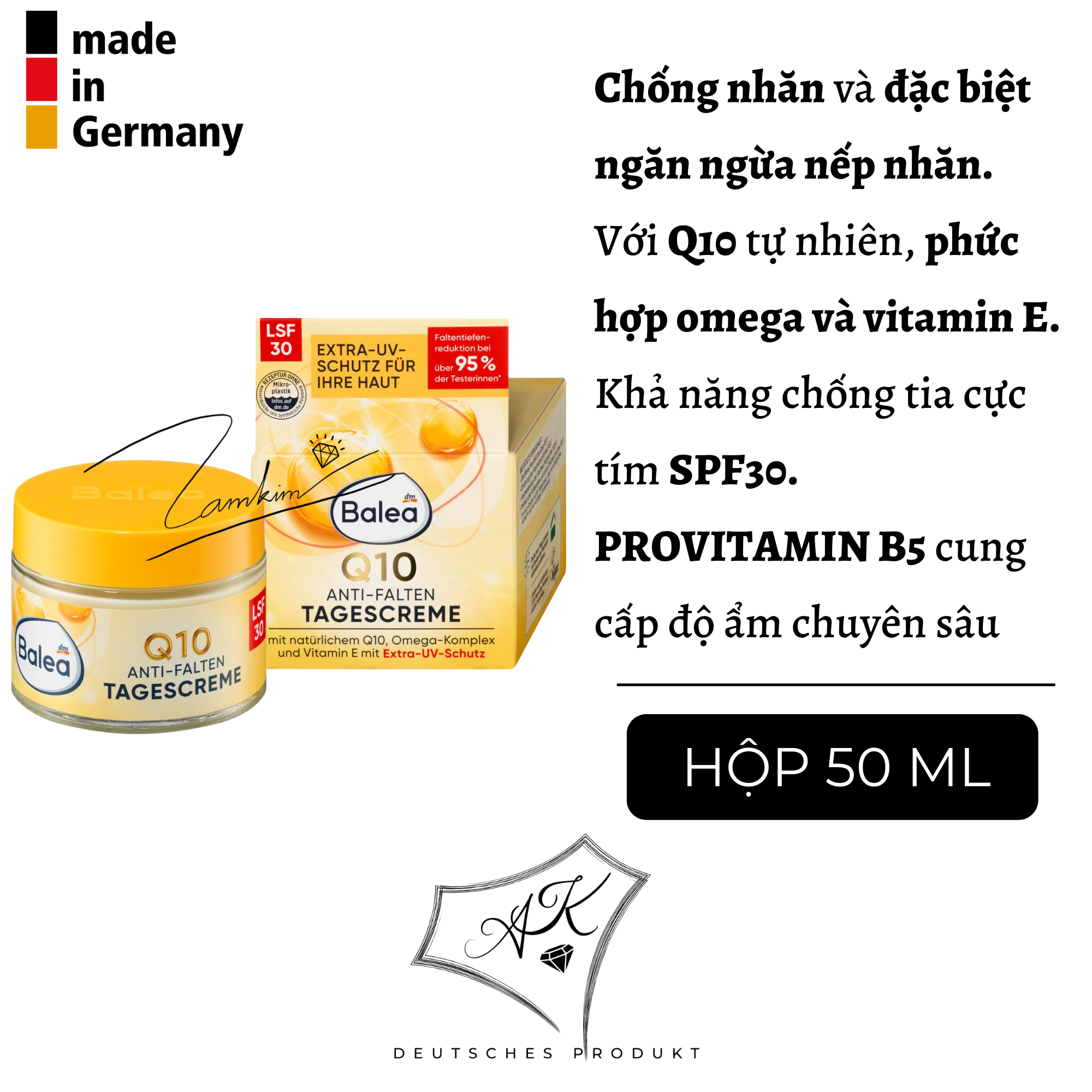 Kem dưỡng da làm giảm nếp nhăn Balea Q10 Anti Falten Energy- nội địa Đức - 50ml