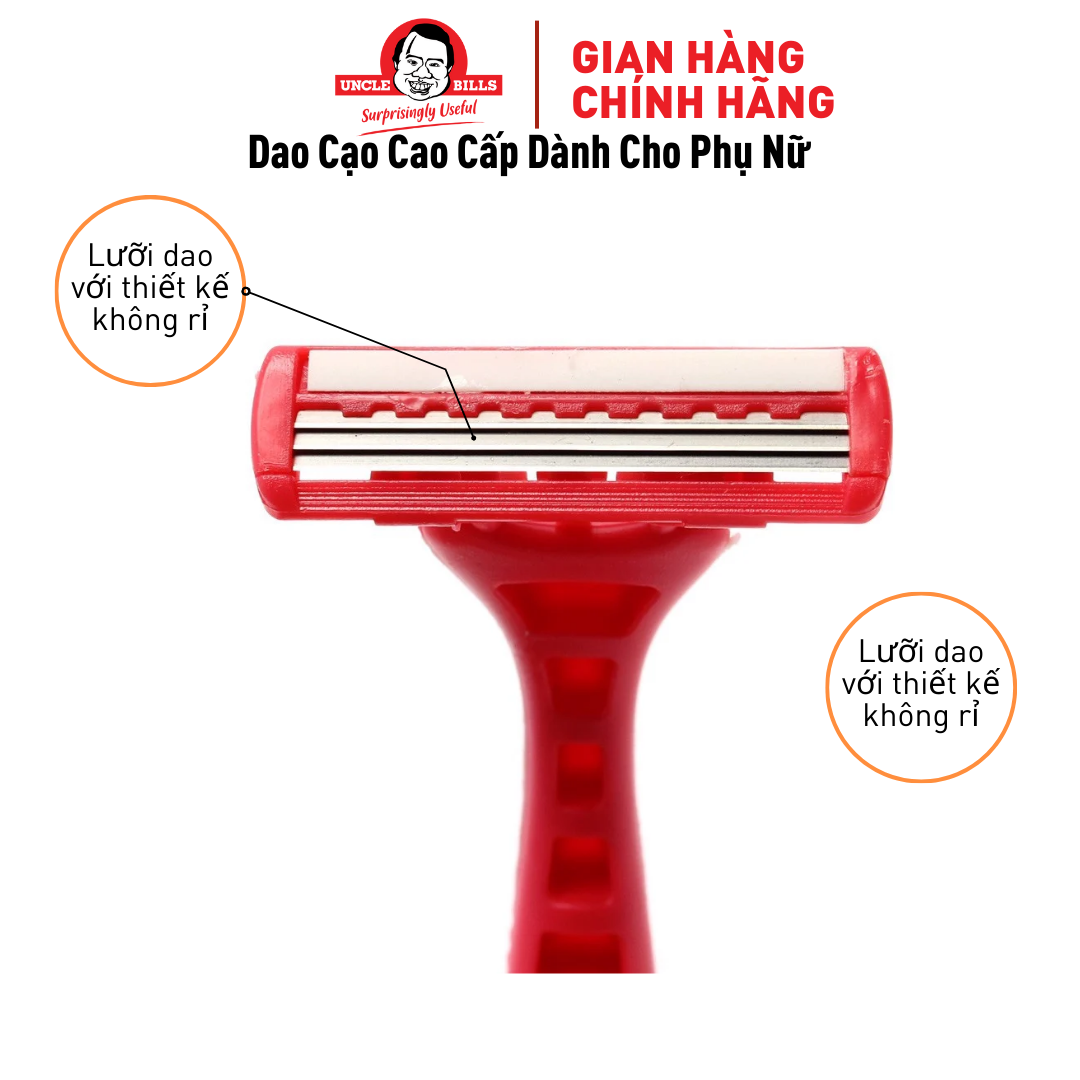 Bộ 4 dao cạo 3 lưỡi màu hồng uncle bills lưỡi dao sắc bén cạo sát da không gây trầy xướt làm da mịn màng sau lần cạo ag0384/ag0385