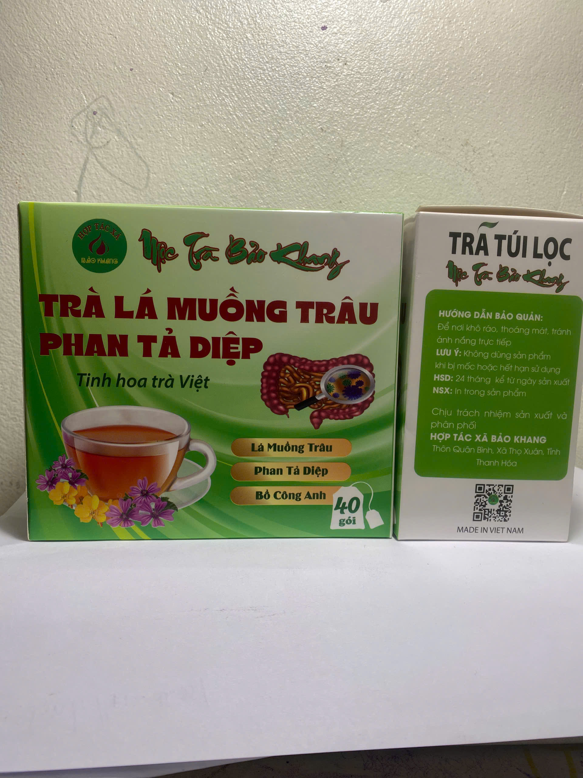Hộp 40 gói trà túi lọc Lá muồng trâu + phan tả diệp + lá bồ công anh + cỏ ngọt Bảo Khang trà thảo mộc tự nhiên tốt cho đường ruột
