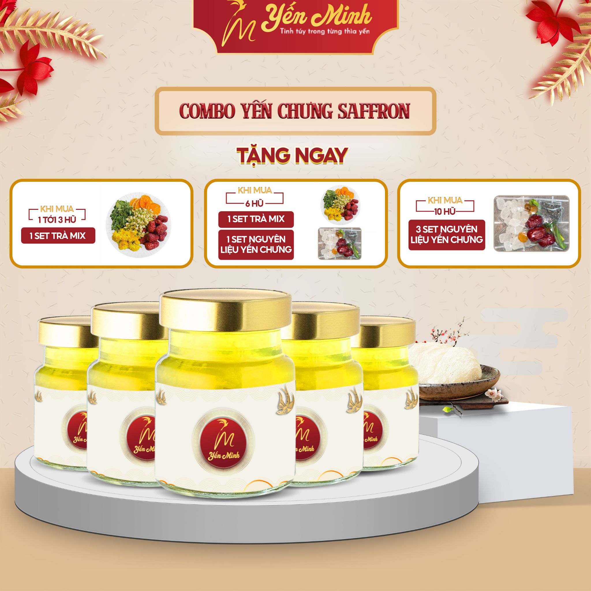 Yến Chưng Saffron giúp ngủ ngon cân hằng nội tiết tố yến thô 70ml Yến Minh