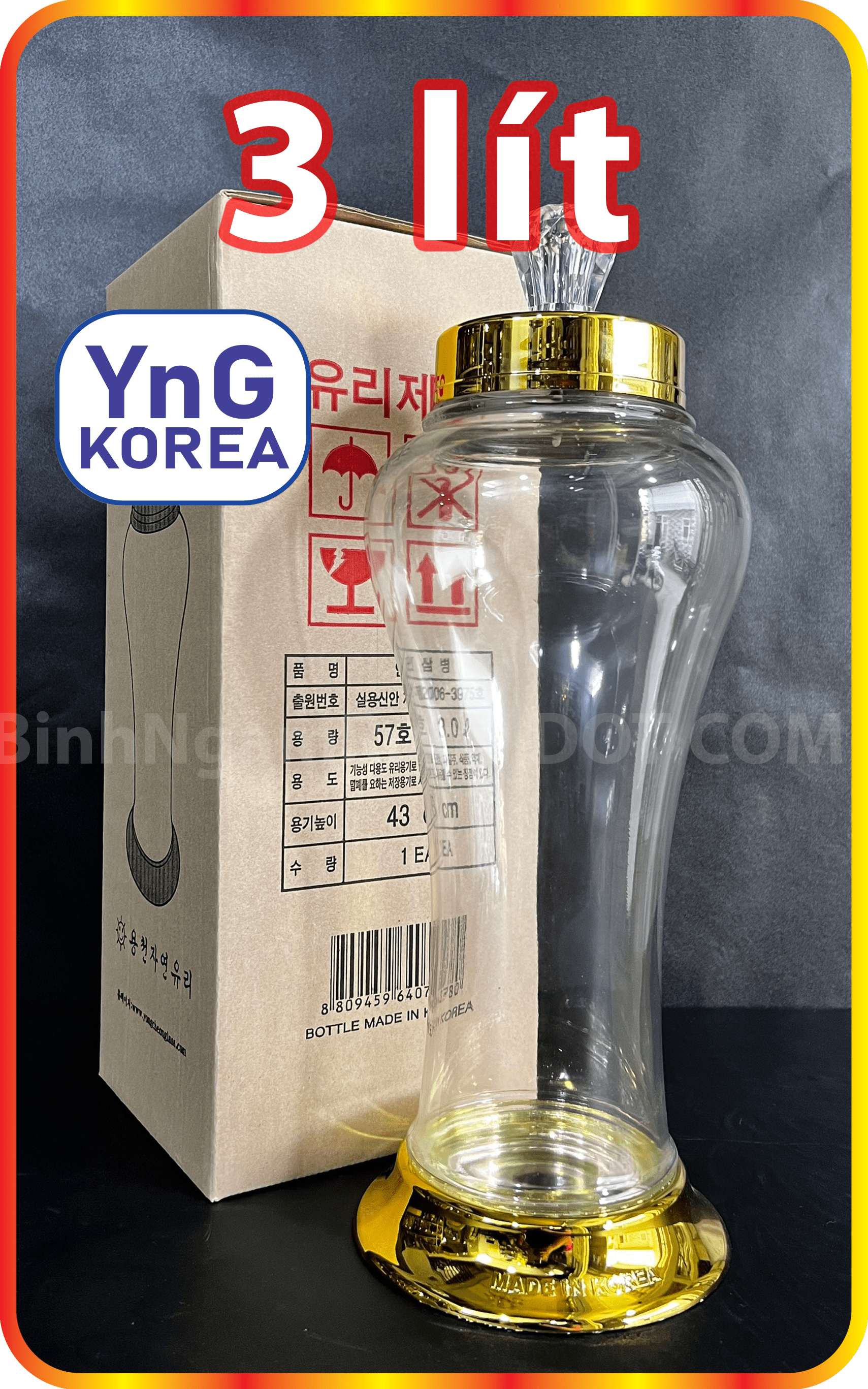 Bình thuỷ tinh hàn quốc yongcheon no.57 3 lít