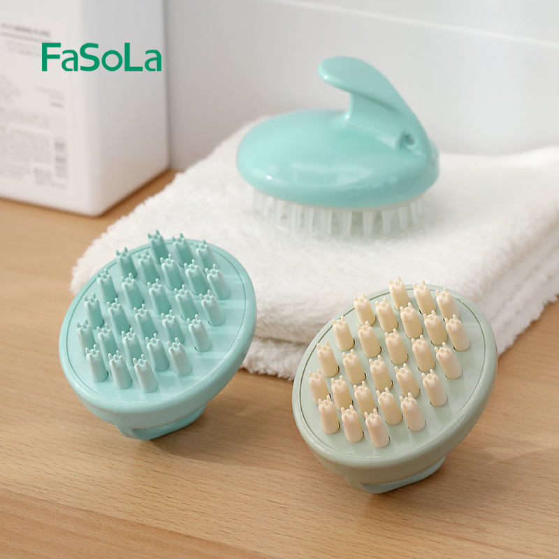 Lược gội đầu, bàn chải mát xa FASOLA bằng Silicon tạo bọt, sạch gàu, mềm mại Nhật Bản