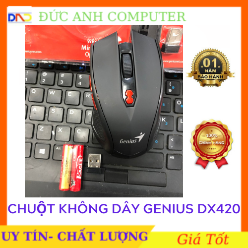 Chuột không dây genius dx420- mới- bảo hành 1 năm- kiểu dáng cực ngầu- lướt chuột êm ái- tặng kèm pin xịn