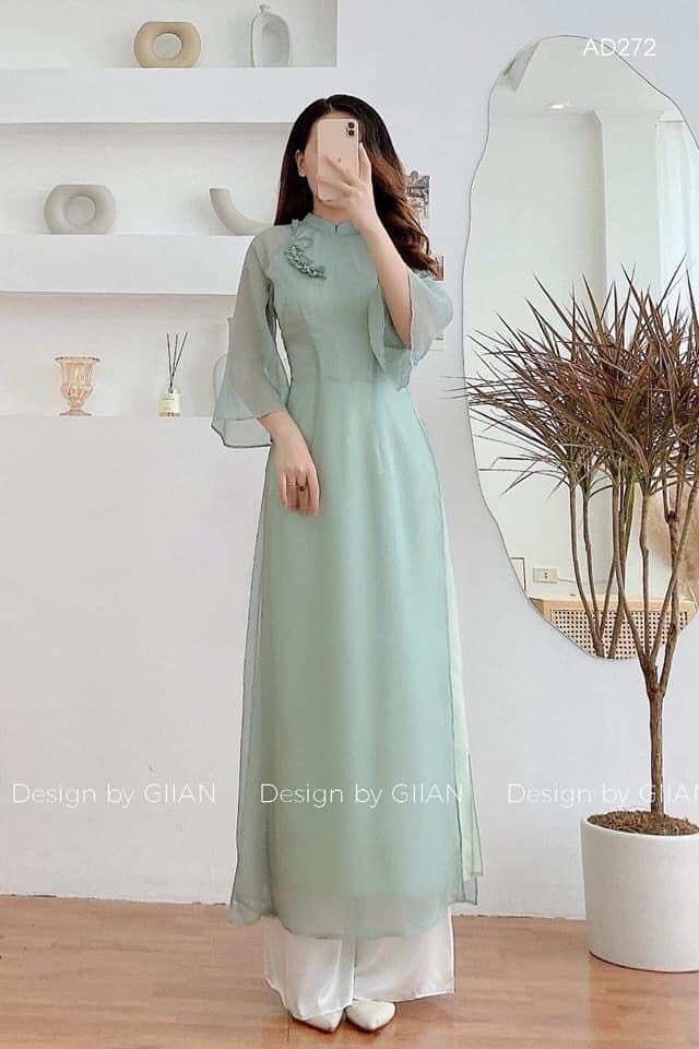Áo dài voan tơ mềm 4 tà phối nơ duyên dáng
